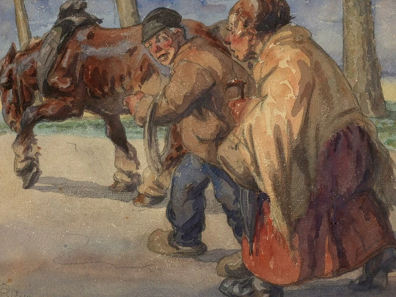 1884-Alfred Ost - Contadini con cavalli da tiro